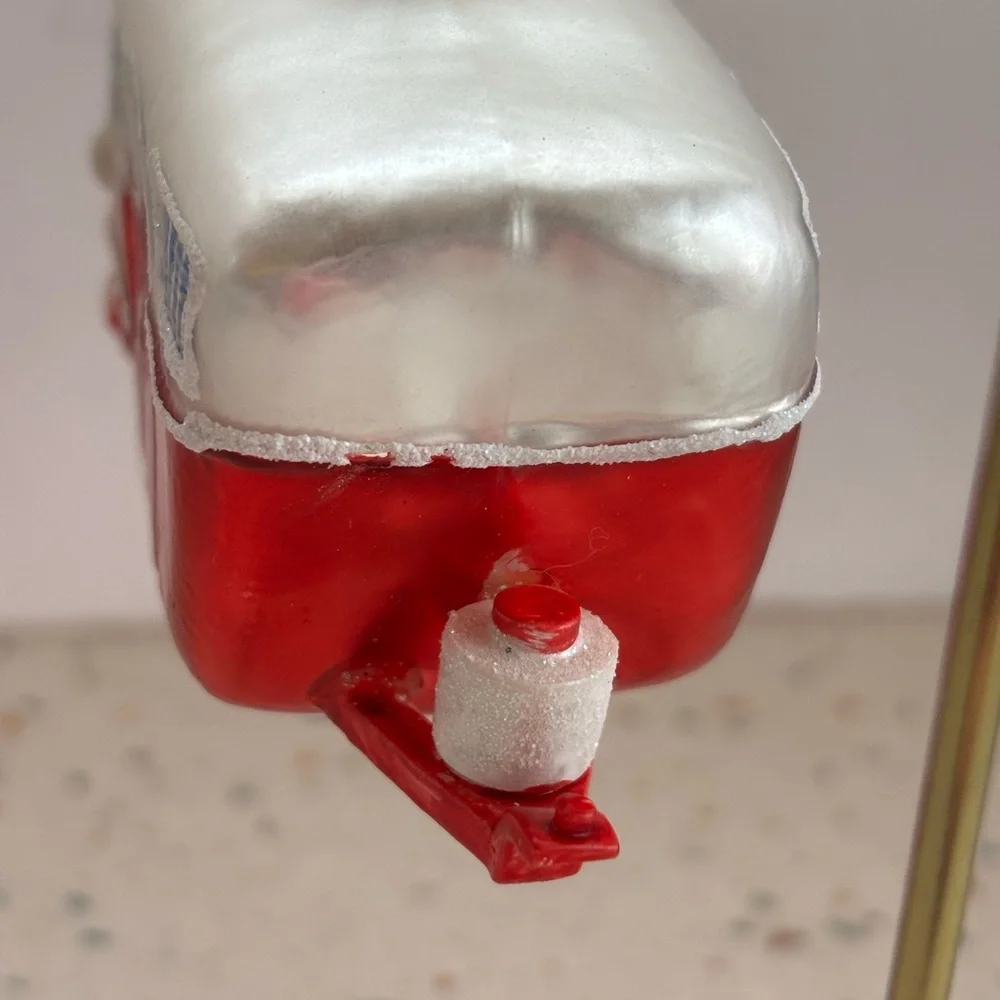 Festive Red and White Vintage Travel Trailer Camper‎ Glass Ornament